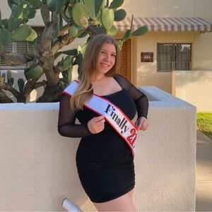 Princess Polly black bodycon dress with sheer sleeves